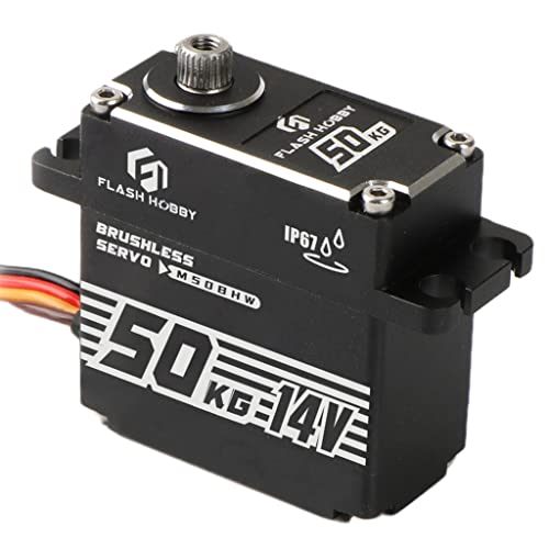 FLASH HOBBY 50kg 14V Waterproof IP67 Digital Brushless Servo Motor with 1/6，1/8, 1/10, 1/12 RC Crawler Car/Robot/Boat (180°)