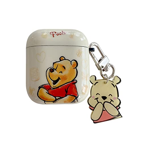 Soft TPU Case with Keychain Hook Charm for Apple AirPods 1 2 1st 2nd Generation 2016 2019 Teddy Bear Laugh Yellow Color Cartoon Anime Classic Fun Cool Cute Lovely Adorable Unisex Kids Girls Boys