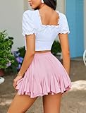 Avidlove Mini Skirt for Women Ruffled Shirred High Waist Skater Skirt Sexy Lingerie Skirts(Pink,M)