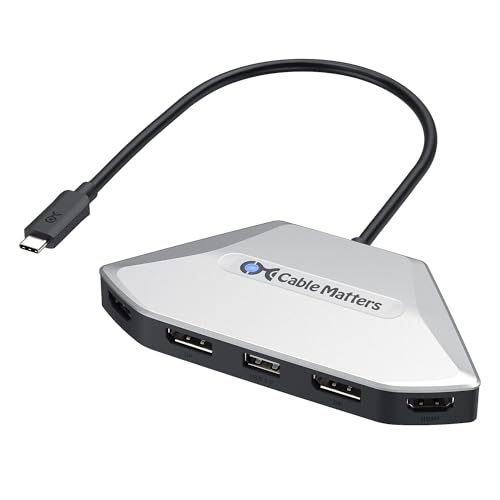 Cable Matters 4K Quad Display USB C MST Adapter, Windows Only, Supports Up to [8K@60Hz / 4X 4K@60Hz Video, 140W Charging], USB C Hub with 2X DisplayPort 2.1 and 2X HDMI 2.1, Thunderbolt 4/5 Compatible