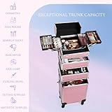 Stagiant Rolling Makeup Train Case Large Storage Cosmetic Trolley 4 in 1 Large Capacity Trolley Makeup Travel Case with Key Swivel Wheels Salon Barber Case Traveling Cart Trunk - Pink