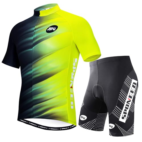 sponeed Men’s Cycling Jersey Short Sleeve Kits Bike TShirt Road Riding Shorts Padded Outfits US S Yellow Black