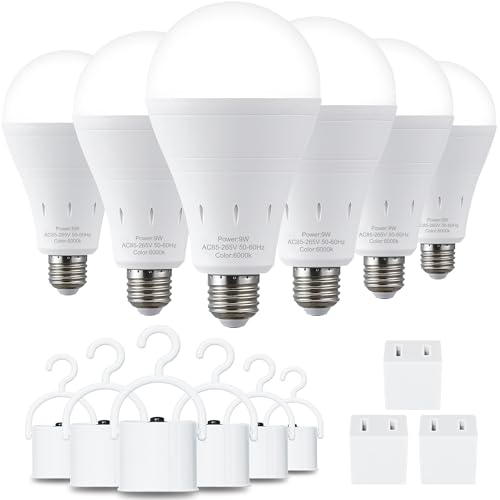 DEBAOBULB 6 Pack Rechargeable Emergency Light Bulbs, Battery Powered Energy Efficient LED Light Bulb 6000K Daylight E26 120 Volt 9W 60W Equivalent with 1200mAh for Home Power Outage Camping Hurricane