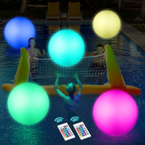 Pool Toys, LED Beach Ball, Glow in Dark Party Supplies, 4 Pack Inflatable Light up Ballon 12'' Floating Pool Light with Remote 16 Color 4 Mode (4 Pack)