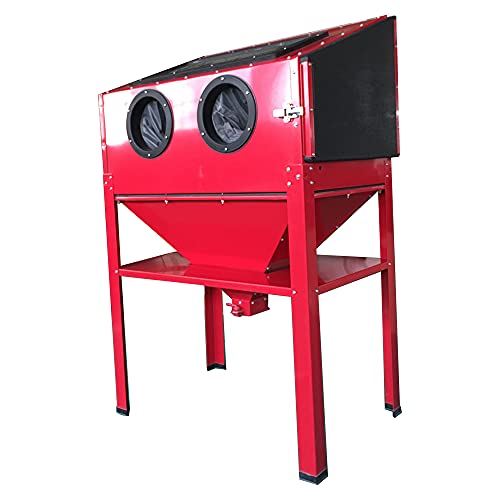 MOTORHOT 60 Gallon Air Sandblasting Cabinet ，60-125PSI Sand Blaster Cabinet Kit Large Steel Sandblast Cabinet with Sandblaster Gun 4 Ceramic Nozzles for Stain, Rust Removal, Paint