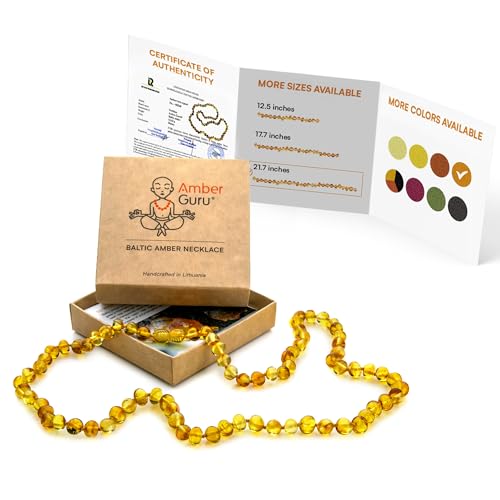 Amber Guru Baltic Amber Necklace for Women and Men (Authentic, Certified) - 21.7 inches, Honey (Polished) - Unisex Amber Jewelry for Adults - Amber Bead Necklace