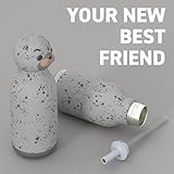 asobu Bestie Bottle Insulated Stainless Steel Water Bottle with Detachable Soft Animal Head Fun Drinking for Kids and Teens with Flexible Reusable Straw 16 Ounce (Seal White)