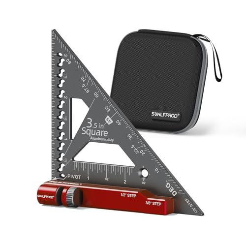 SUNLFPROD Mini Square Woodworking Tool with Flip-Stop 90 Degree Small Square Precision Woodworking Measuring Gauge Triangle Rule (Red-Gray)