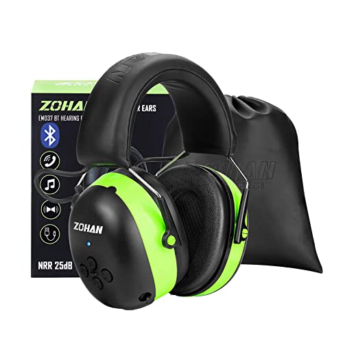 ZOHAN EM037 Bluetooth Hearing Protection,30dB SNR Noise Reduction Ear Protection with 1500mAh Rechargeable Battery,Headphones with 40H playtime for Mowing, Snowblowing, Construction,Workshops