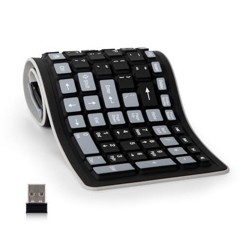 sungwoo Wireless Silicone Keyboard, 2.4GHz Wireless, Foldable Rollup Keyboard, Waterproof, Dustproof and Lightweight, Perfect for PC, Notebook, Laptop and Travel(Black)