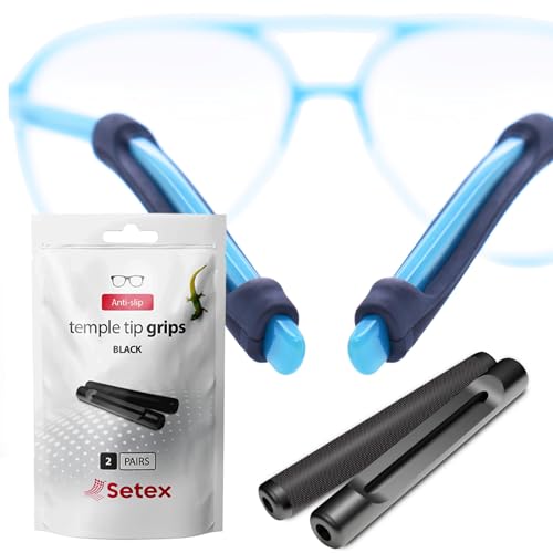 Setex Gecko Grip Temple Tip Grips for Glasses, (2 Black Pairs) USA Made, Innovative Microstructured Fibers Tips, 49mm Length & 7mm Width