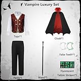 DIYLN Vampire Costume Kids Boy Deluxe Gothic Vampire Costume Set Toddler Halloween Costumes Cape Dress up Outfit with Accessories Teeth Cane Stickers DY026L