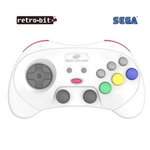 Retro-Bit SEGA Saturn® PRO - 2.4GHz Wireless Pro Controller for Sega Saturn, Sega Genesis Mini, Switch, PC, Mac - Includes 2 Receivers - White
