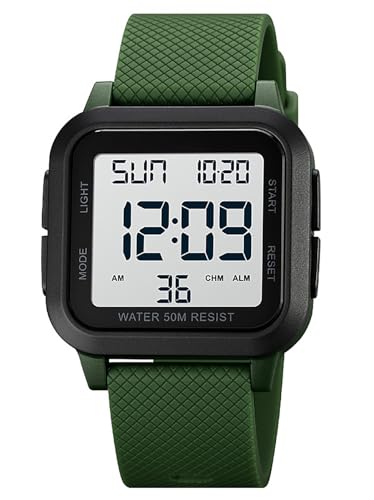BESTKANG Unisex LED Digital Watch Women Men Digital Sports Watch Fashion Simple Luminous Waterproof Watch (Green-White)