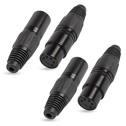 XMSJSIY 5 Pin XLR Female Plugs Connectors, 5 Pin XLR-F Plug Audio Mic Microphone Connector,XLR Cable Ends Replacement F-Plug Audio Socket-4PCS…