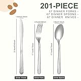 Minatee 201 Pcs Thin Silverware Set Stainless Steel Flatware Sets Service for 67 Silver Cutlery Set Serving Utensils Sits Includes Knife Fork Spoon for Kitchen Dinner Table