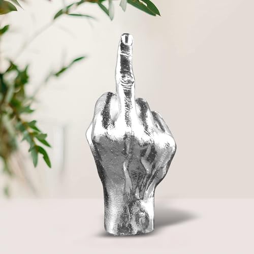 shinesorc Silver (Black) Polyresin Hand Gesture Desk Statues Finger Sculpture Decor - Silver (Black) Ring Holder Adornos para Sala Gold Finger Gifts for Friends and Family (MF)