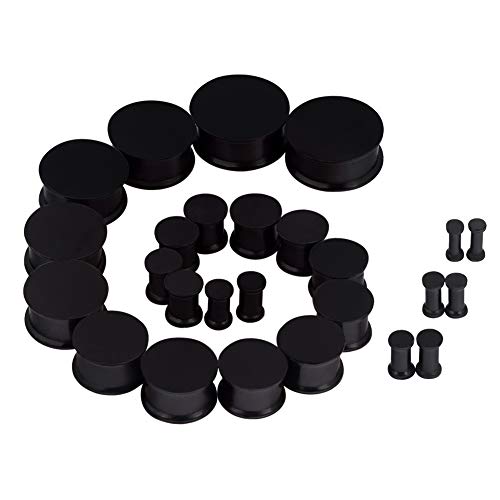 JOYTOYOU 26Pcs Black Silicone Ear Gauge Plugs Stretching Kit Double Flared Flesh Tunnels Saddle Expander Set 8g to 1"