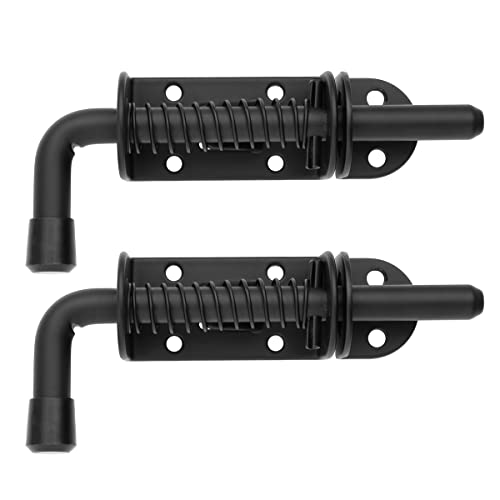 JQK Spring Loaded Latch Pin, 304 Stainless Steel Barrel Bolt Thickened 2mm Door Lock, 5 Inch Black (2 Pack), HSB300-BK-P2