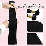 YoungSee U Tip Hair Extensions Black 24 Inch Utip Extensions Jet Black U Tips Hair Extensions Real Human Hair Black U Tip Keratin Fusion Hair Extensions for Long Hair 1g/s 50 Strands