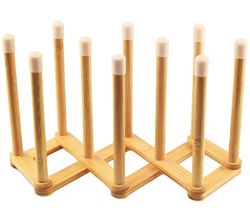 Cyauatt Bamboo Retractable Bottle Drying Rack Cup Dish Drying Racks,Sports Water Bottle and Mug Drainer Stand, Plastic Bag Dryer Rack and Multifunctional Drying Rack for Kitchen Countertop