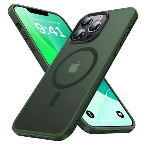 Maozis Strong Magnetic for iPhone 13 Pro Max Case [Compatible with Magsafe][Military Grade Drop Protection] Protective Shockproof Translucent Matte Slim Phone Case for iPhone 13 Pro Max, Army Green