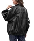 Bakyarder Womens Oversized Y2K Faux Leather Jackets Vintage Plus Size Fashion Motorcycle Coats Fall Fashion Outfits 2024 Black Small