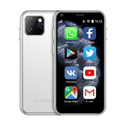 XS11 3G Mini Smartphone 2.5Inch WiFi GPS China Mobile 1GB RAM 8GB ROM Quad Core Android Cell Phones 3D Glass Slim Body HD Camera Dual Sim Compatible with Google Play Cute Smartphone (White)