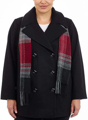 LONDON FOG Women's Plus-Size Double Breasted Peacoat with Scarf, Black, 1X