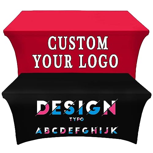 Custom Table Cloth Cover 6ft with Business Logo or Your Text Stretch Personalized Tablecloth Spandex Customize with Logo for Birthday Wedding Anniversary Tradeshow Events