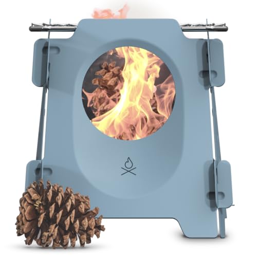 überleben Stöker Wood Burning Stove - Stainless Steel Portable Wood Stove - 18oz Compact & Collapsible Flatpack Grill, Folding Stove for Camping - Survival Hiking Backpack Stove (Smokey Blue)