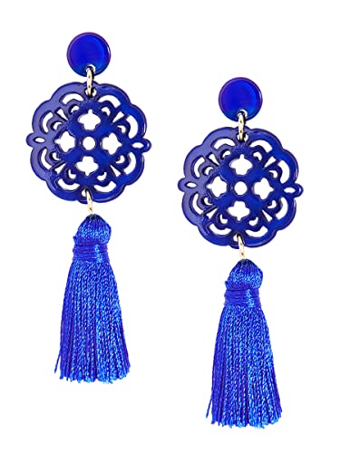 ZENZII Acrylic Resin Tassel Earrings for Women Geometric Modern Pattern Acetate Drop and Dangle Earrings Trendy Fashion Jewelry (Cobalt)
