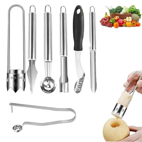 Miocololy Stainless Steel Fruit and Vegetable Corer Set, Multi-Function Corer and Seed Remover for Apple Tomato (7)