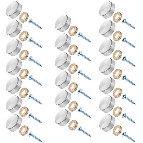 Taicanon 20 Pieces Stainless Steel Screw Cover Cap, 0.63"/16mm Diameter Mirror Decorative Screws with Caps Silver Mirror Screws Fasteners, Sign Advertising Hardware, Nails, Construction,Chrome