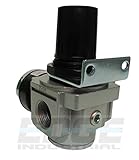 HEAVY DUTY IN-LINE COMPRESSED AIR PRESSURE REGULATOR FOR AIR COMPRESSOR, 7 TO 215 PSI ADJUSTABLE, HIGH FLOW RATE, WALL BRACKET AND GAUGE INCLUDED (3/4" NPT, 140 CFM)