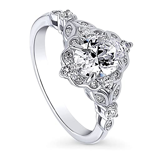 BERRICLE Sterling Silver Halo Art Deco Promise Wedding Engagement Rings for Her, Oval Cut Cubic Zirconia CZ Ring