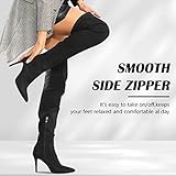 CAMSSOO Thigh High Boots for Women Suede Elasticity Black Over The Knee Boots Pointed Toe Stiletto Knee High Boots Fashion Side Zipper Dress Fashion Boots Size 8.5