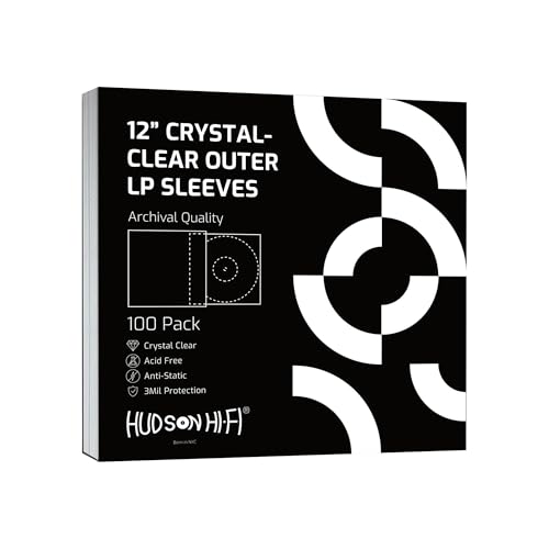 Hudson Hi-Fi Vinyl Record Outer Sleeves Covers - Premium Clear Vinyl Record Sleeve 100-Pack - Protect Your LP Albums from Scratches, Dirt & Dust - 3mm Thick No-Acid Exterior Disc Cover