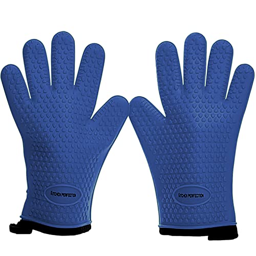 KITCHEN PERFECTION Silicone Smoker Oven Gloves -Extreme Heat Resistant Bbq Gloves -Handle Hot Food Right on Your Smoker Grill Fryer Pit|Waterproof Oven Mitts Grill Gloves |Superior Value Set+3 Bonuses
