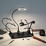 Helping Hands Soldering Circuit Board Holder Magnetic Third Hand Tools with 3X LED Magnifying Lamp, 360 Hot Air Gun Holder, Flexible Metal Arms Heavy Duty Base Electronic Repair Tool Magic Hand