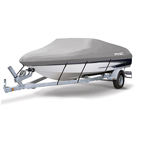 MSC Heavy Duty Oxford Ployester Made Trailerable Boat Cover,Fits V-Hull,Tri-Hull, Runabout Boat Cover (Model D - Length:17'-19' Beam Width: up to 96", Gray)