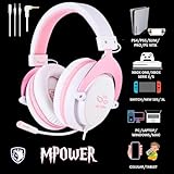 SADES MPOWER Stereo Gaming Headset for PS4, PC, Mobile, Noise Cancelling Over Ear Headphones with Retractable and Flexible Mic & Soft Memory Earmuffs for Laptop Nintendo Switch Games-Angel Edition