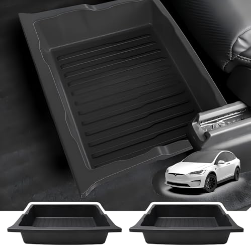 SCREW RHINO 2 Pack For Tesla Model X 2017-2024 Front/Back Under Seat Storage Organizer,TPE Waterproof Underseat Bin Trash Storage Can for Tesla Model X accessories