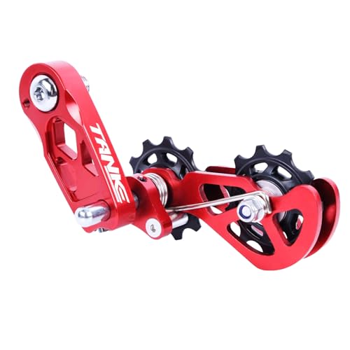 CooMeng Ultra-Smooth Single-Speed Chain Tensioner with Adjustable Tension and Dual Spring Chain Guides - Noiseless Performance and Easy Installation for Dirt Bikes, BMX and Folding Bikes-RED
