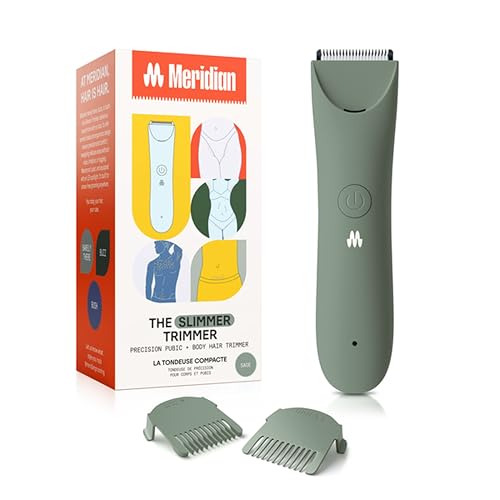 MERIDIAN Slimmer Trimmer – Electric Razor for Women, Bikini Line & Pubic Hair Trimmer, Rechargeable & Waterproof, Painless, Flawless Shave for Sensitive Skin, Gentle, Quiet & Travel-Friendly, Sage