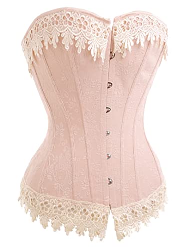 Alivila.Y Fashion Womens Sexy Vintage 1920s Renaissance Lace Trim Corset Bustier 2606-Pink-XL