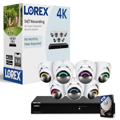Lorex Fusion 4K Security Camera System with 4TB NVR - 16 Channel PoE (Wired & WiFi) w/ 7 Dome IP Cameras - Smart Security Lighting & Motion Detection, Active Deterrence, Color Night Vision