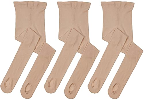 MdnMd 3 Pack Girls Ballet Dance Tights Transition Footless Ballet Legging Stocking Pantyhose (Tan/Caramel, Child Age 8-11)