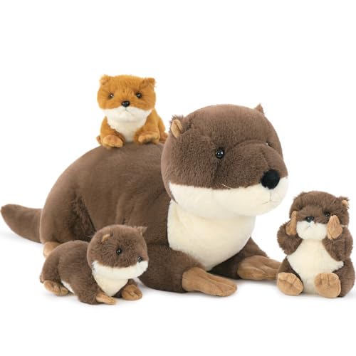 MaoGoLan 4Pcs River Otter Stuffed Animal with 3 Babies Inside-24in Giant Lifelike Soft Otter Plush Toys-Cuddly Wildlife Stuffed Animal for Otter Lover,Kids,Boys,Girls