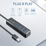 SmartQ H302S USB 3.0 Hub for Laptop with 2ft Long Cable, Multi Port Expander, Fast Data Transfer USB Splitter Compatible with Windows PC, Mac, Printer, Mobile HDD